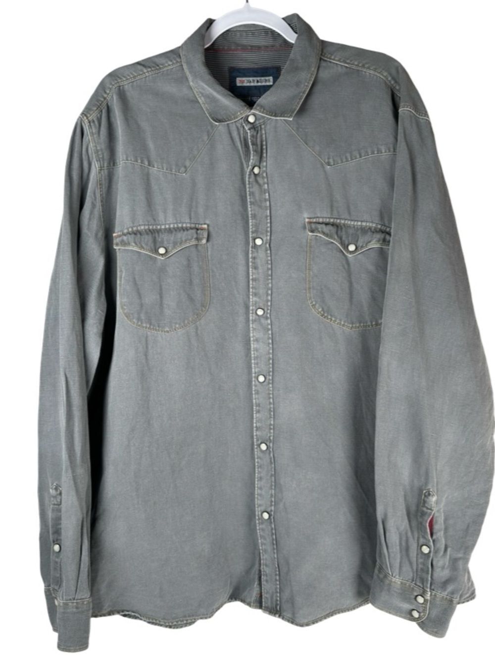 32 Bar Blues Gray pearl snap linen cotton western button down shirt xxl